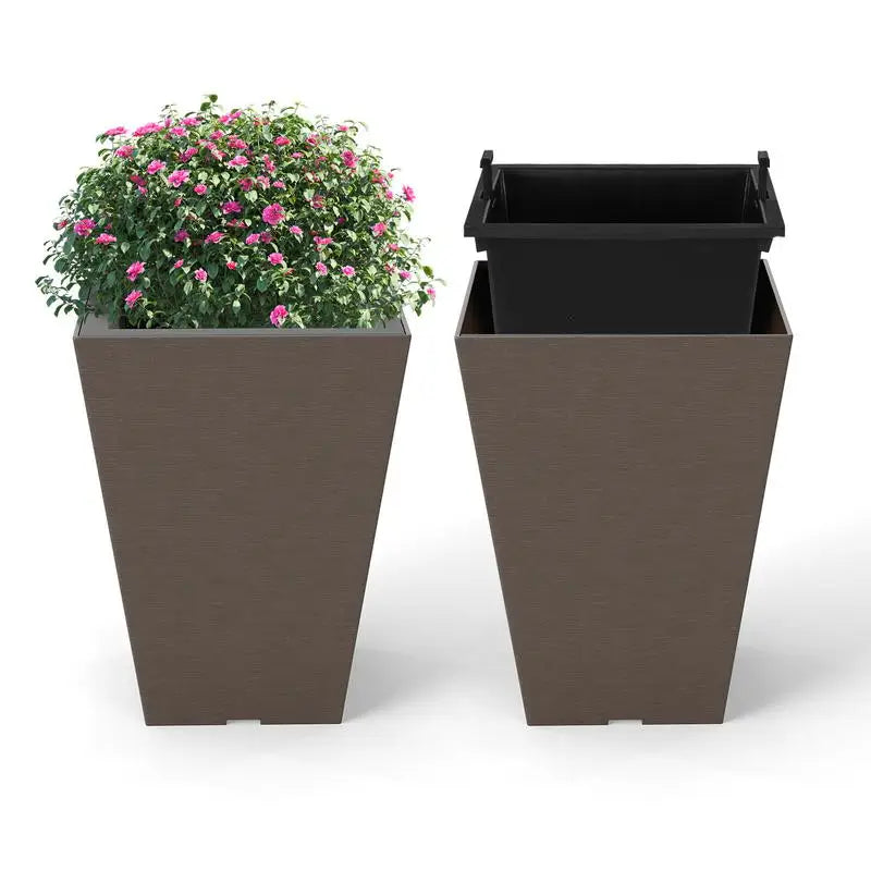 Självbevattande Blomkruka med Inre Hink – Träkorndekor Balkong & Uteplats