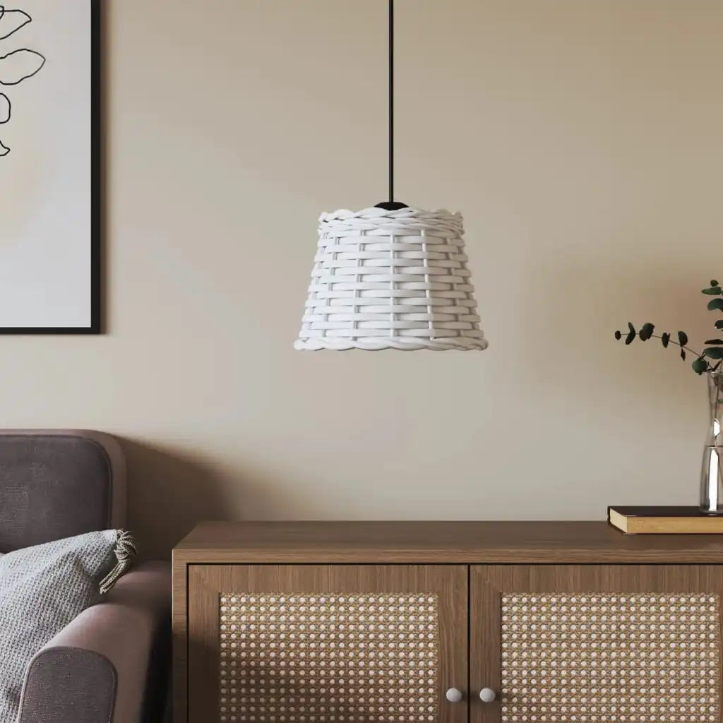 Vit Wicker Taktlampskärm Ø20×15 cm – Handgjord Naturlig Stil