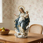 Madonna & Barn Akryls Skulptur 2D med Bas – Religiös Hemdekor Katolsk