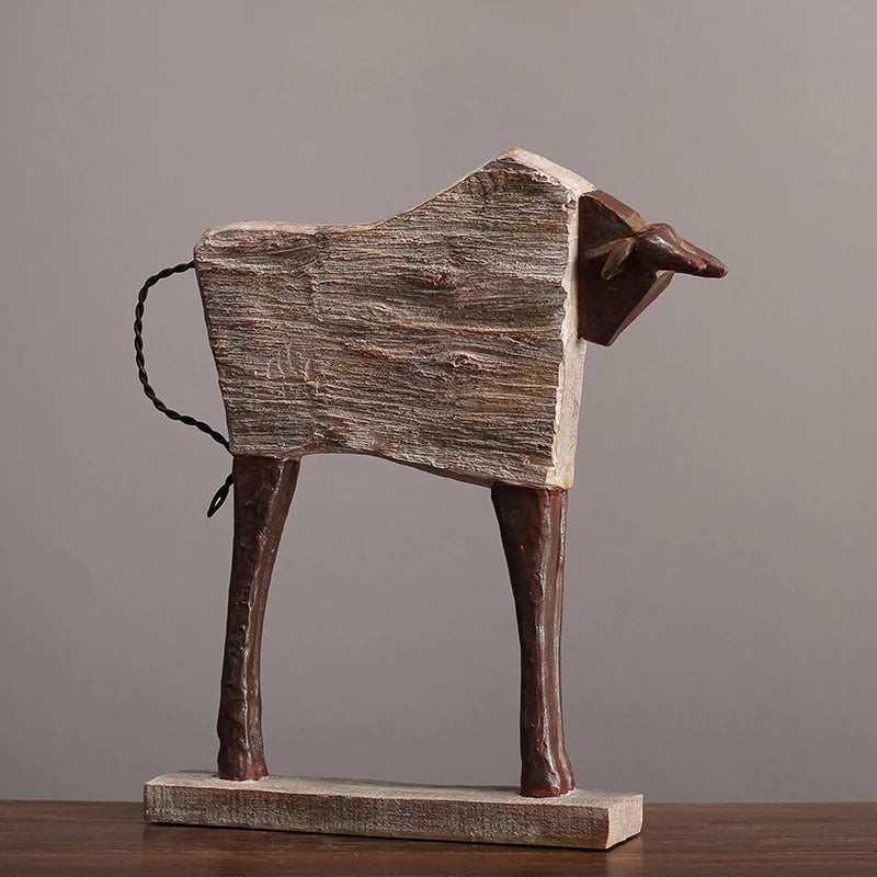 Rustik Häst & Tjur Skulptur Nordisk – Minimalistisk Hylldekor Vardagsrum
