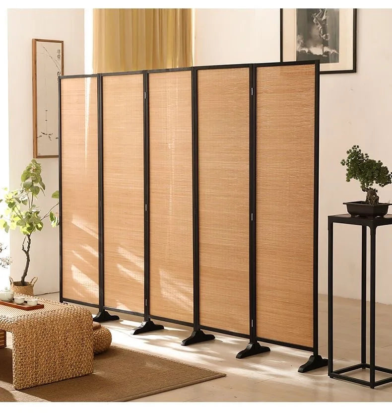 Vävd Bambu Rumsavdelare 6 Paneler – Vikbar Kafé & Hem Partition Boho