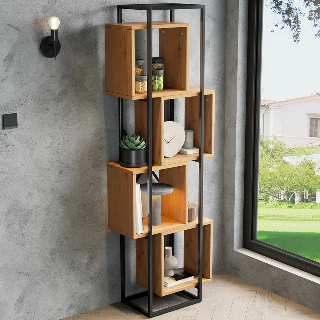 Öppen Bokhylla Metall & MDF 59×30×180 cm – 4 Fack Industriell Fristående