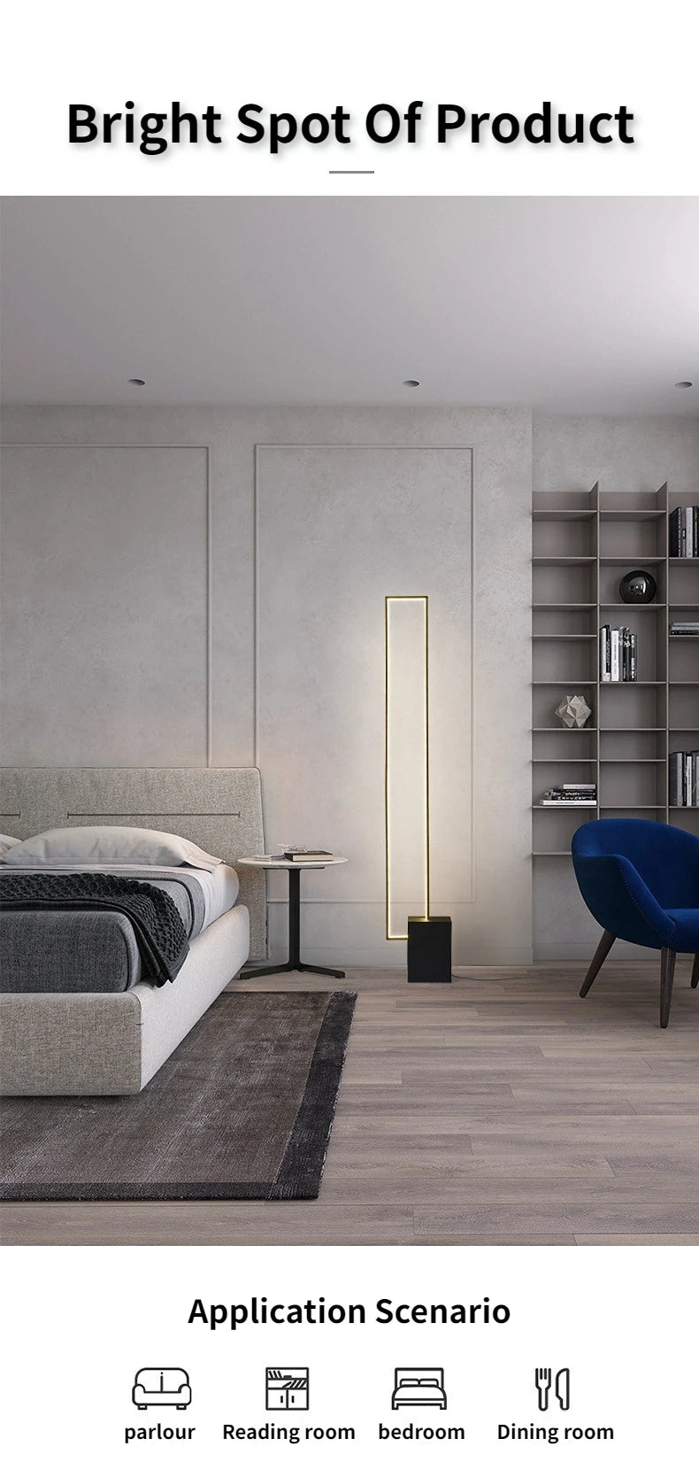 Nordisk Kvadratisk LED Golvlampa Dimbar – Modern Sovrum & Vardagsrum