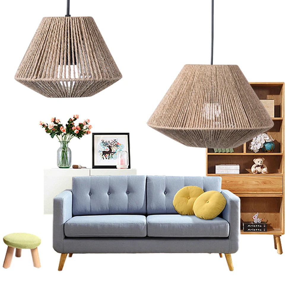 Rattanimitiation Lampskärm Vävd Papperslina – Bords- & Golvlampa