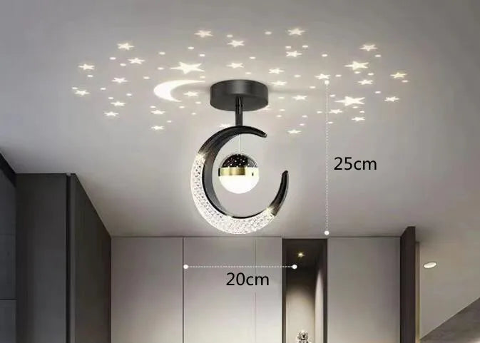 Kreativ Måne & Stjärnor LED Taklampa – Guld & Svart Loft