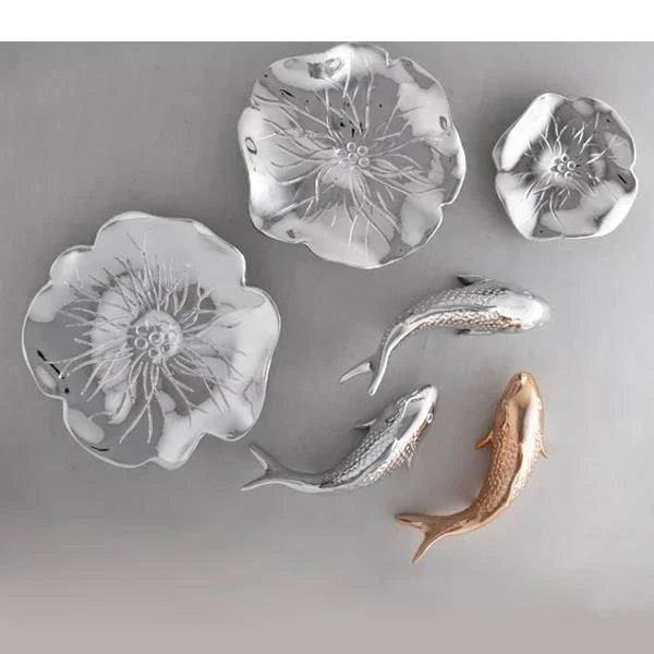 Karp & Lotusblad Resin Väggdekoration – Abstrakt Hantverk Vardagsrum