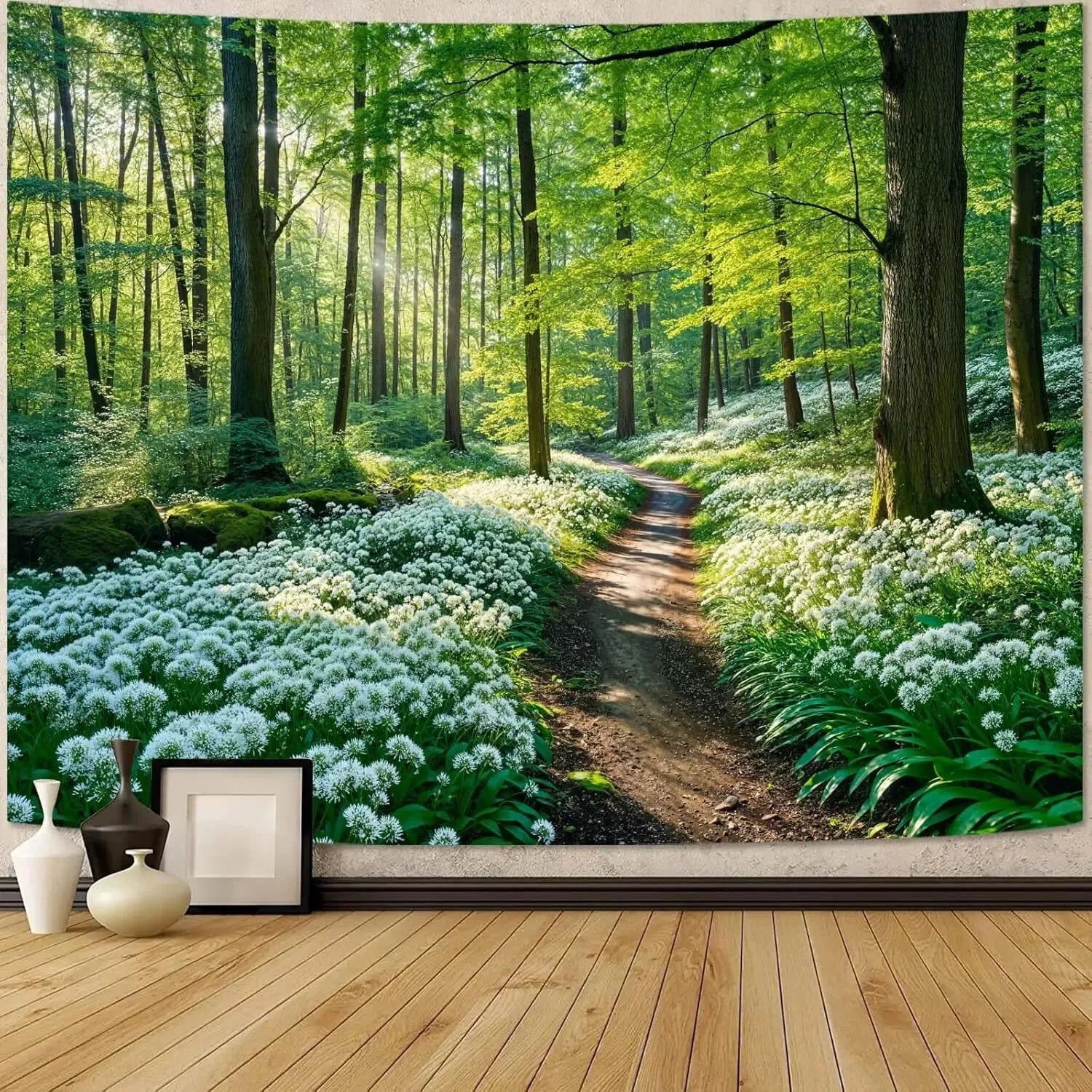VIKAMA Mini Skog Tapisserier Väggdekoration – Naturestisk Grön Sovrum & Vardagsrum