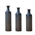 3-Pack Svarta Golvvaser 50/66/83 cm – Räfflad Metall Industriell Stil
