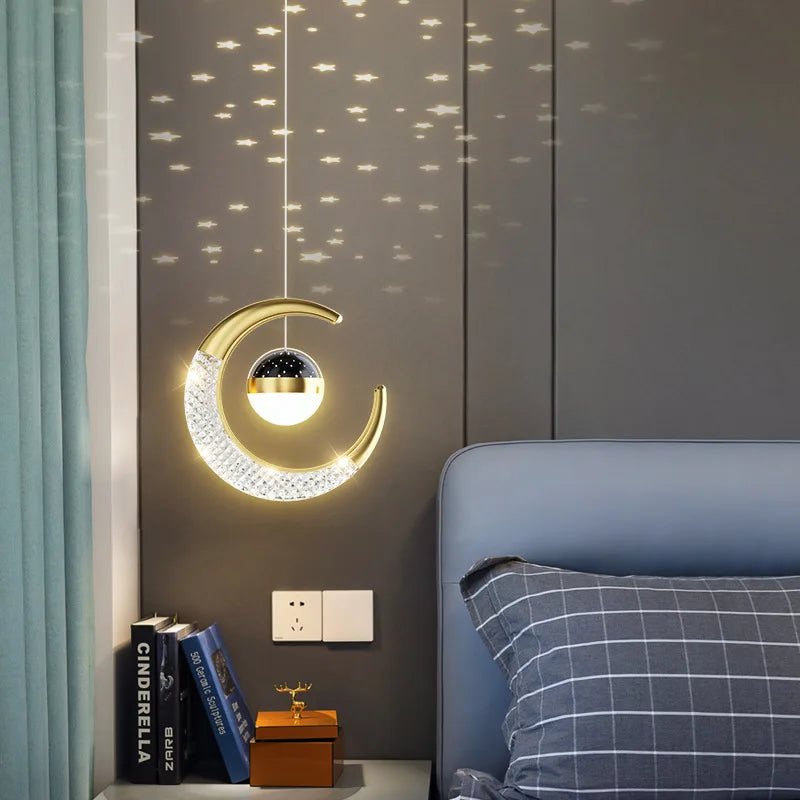 Kreativ Måne & Stjärnor LED Taklampa – Guld & Svart Loft