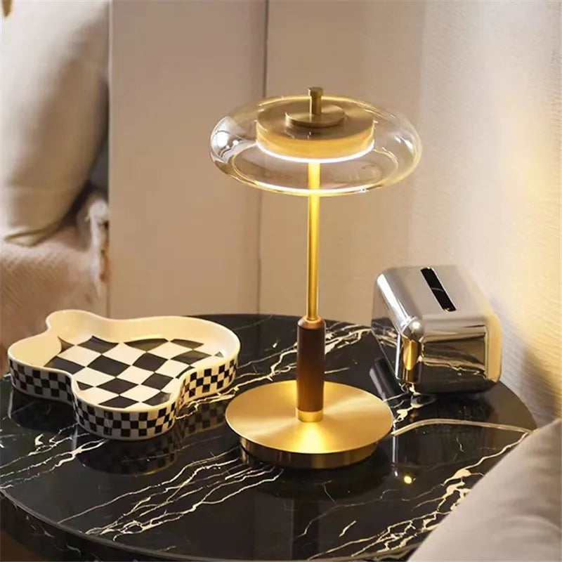 Lyxig Guld Glasgolvlampa Retro – Svamp Metalldesign
