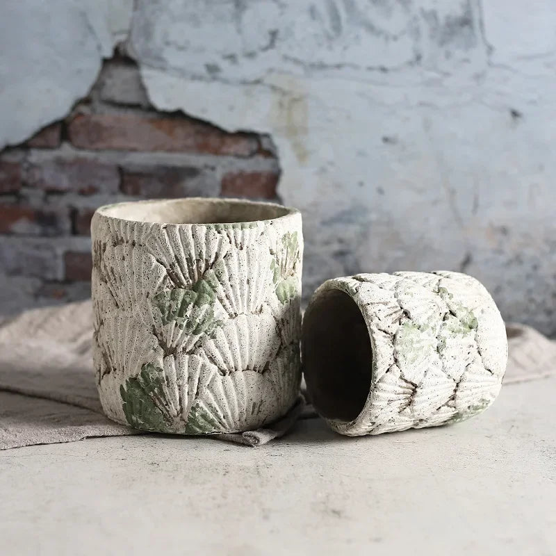 Cementkruka Nordisk Stil – Snäcka, Mossa & Stendekor Trädgård