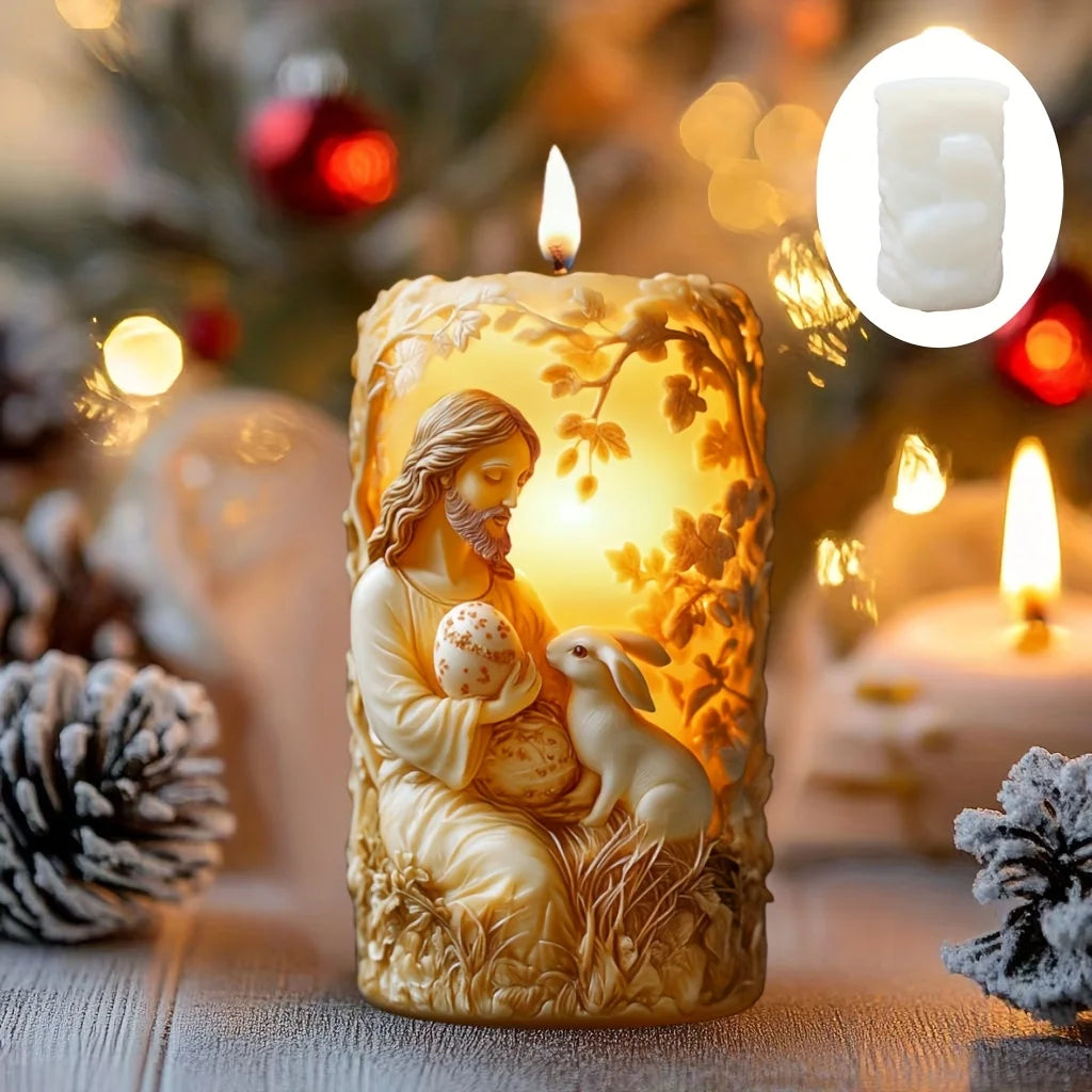 Påskformad Doftljussilikonform – Jesus & Kanin Resin Gjutform Hantverk