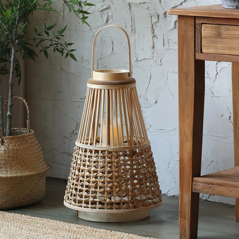 Kinesisk Träskylts Lykta Rushgräs – Wabi-Sabi Candle Holder Modellrum