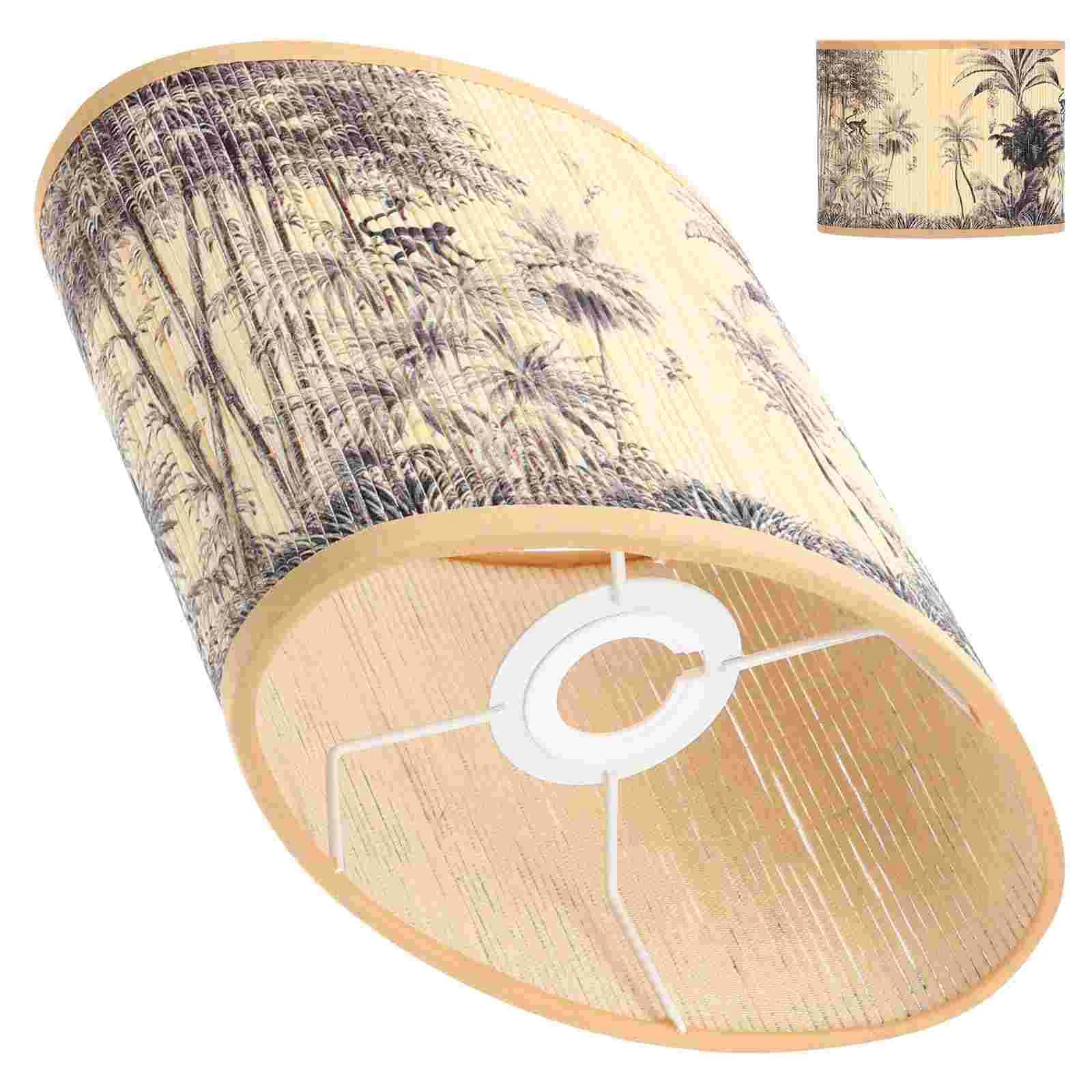 Tropisk Regnskog Lampskärm Oval – Bambu Plisserad Sängbord & Rustik