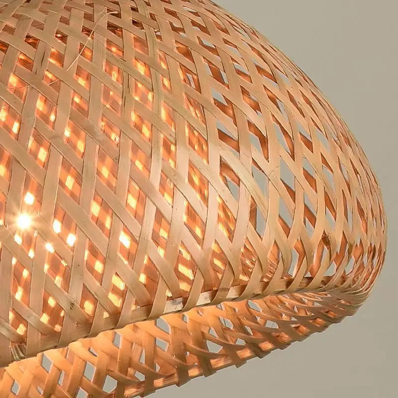 Bambu Lykthänglampa Handvävd Rattan E27 – Naturlig Wabi-Sabi