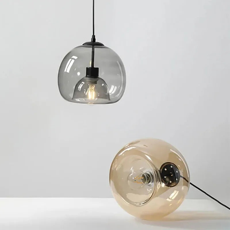 Glas LED Takkrona Bar – Modern Grå Konst Hänglampa