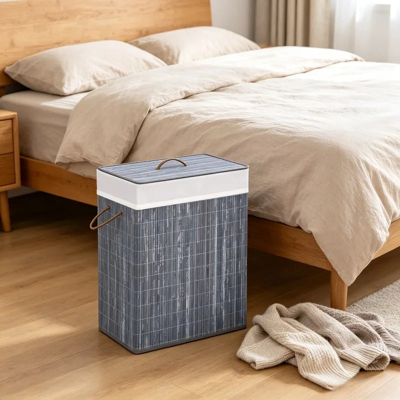 Tvättkorg Bambu 100 L Grå 2 Sektioner – Tvättstuga & Badrum Sortering