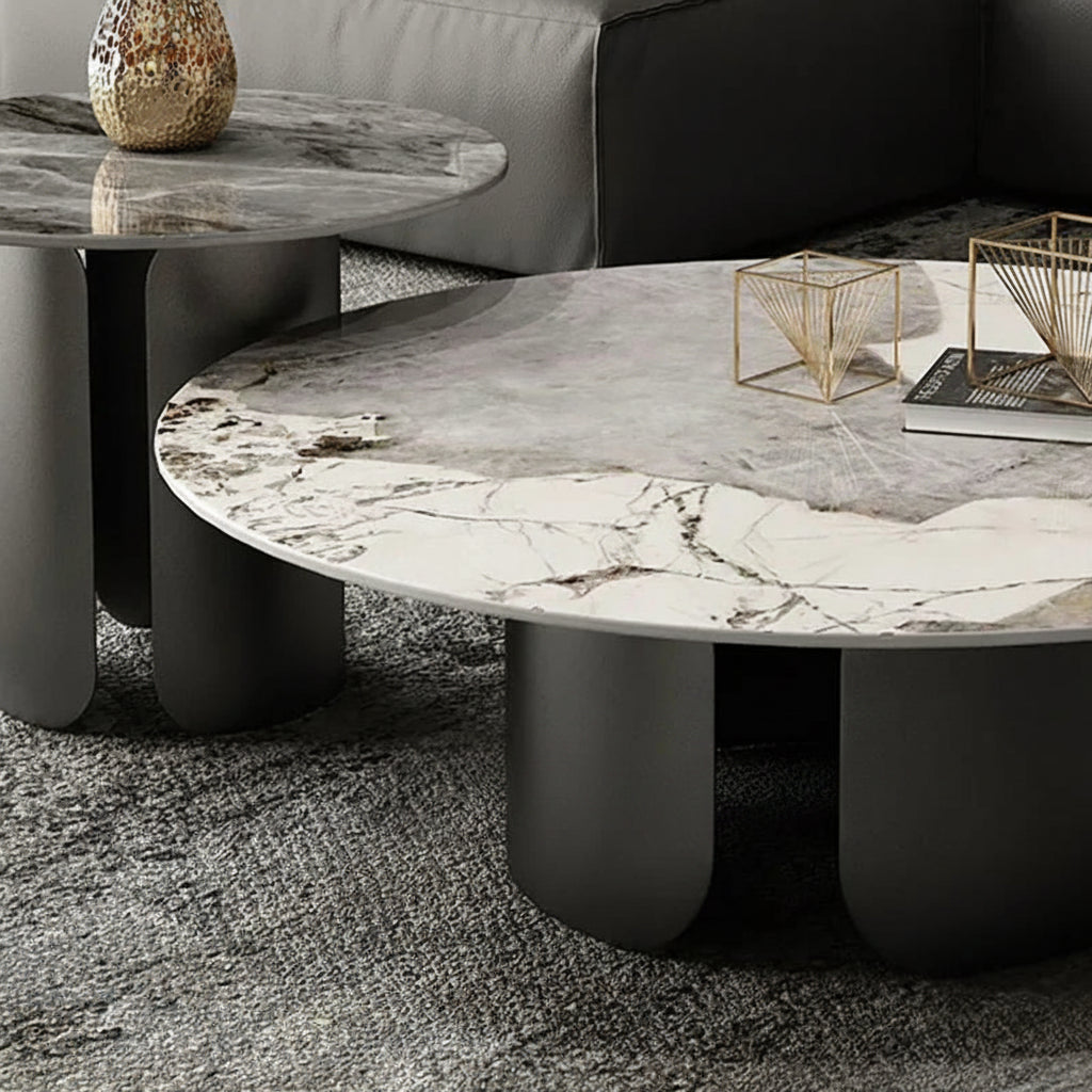 Soffbord Runt Marmoreffekt – Vit Metall