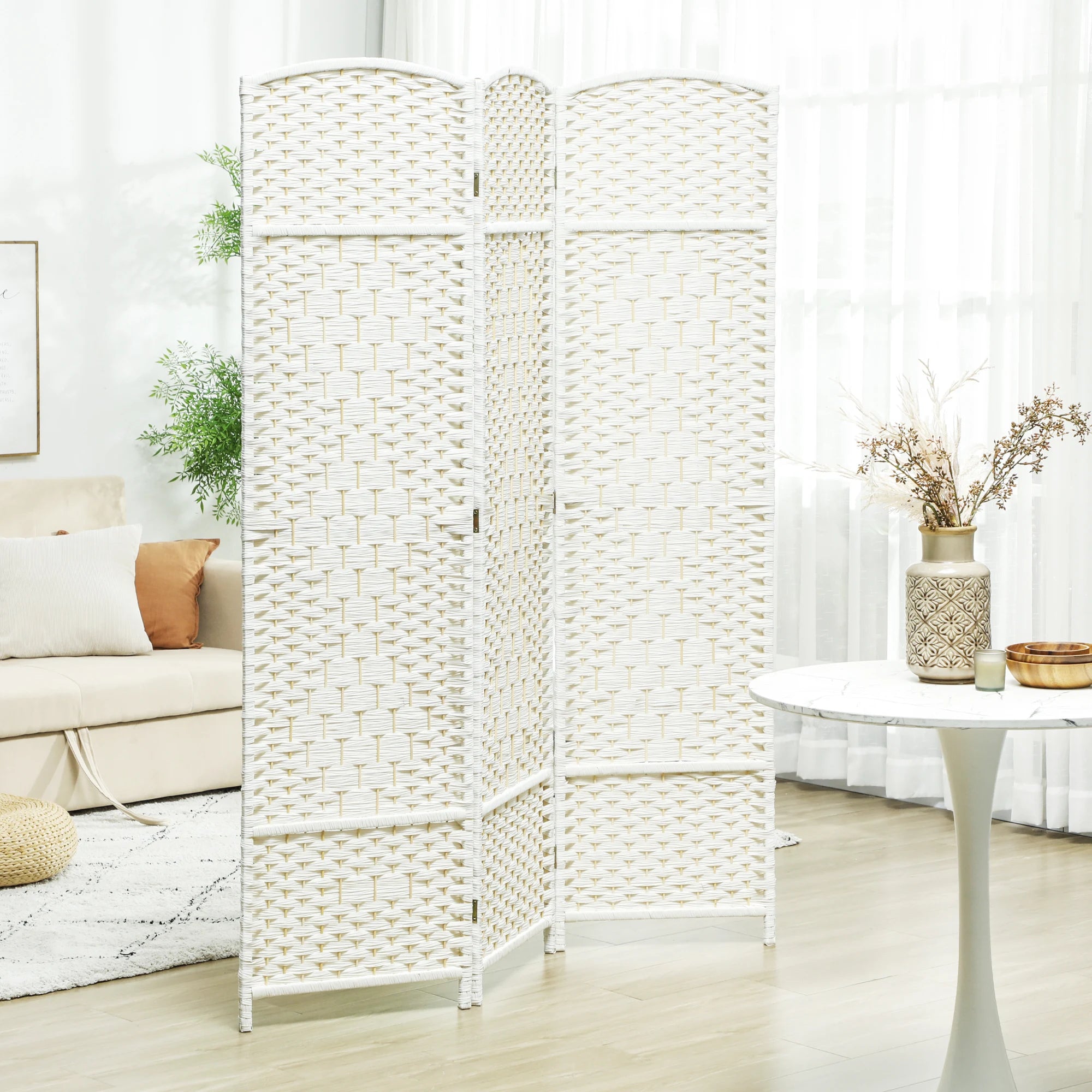 Trä Rumsavdelare 3 Paneler 135×180 cm Vit – Vikbar Skärm Sovrum & Vardagsrum