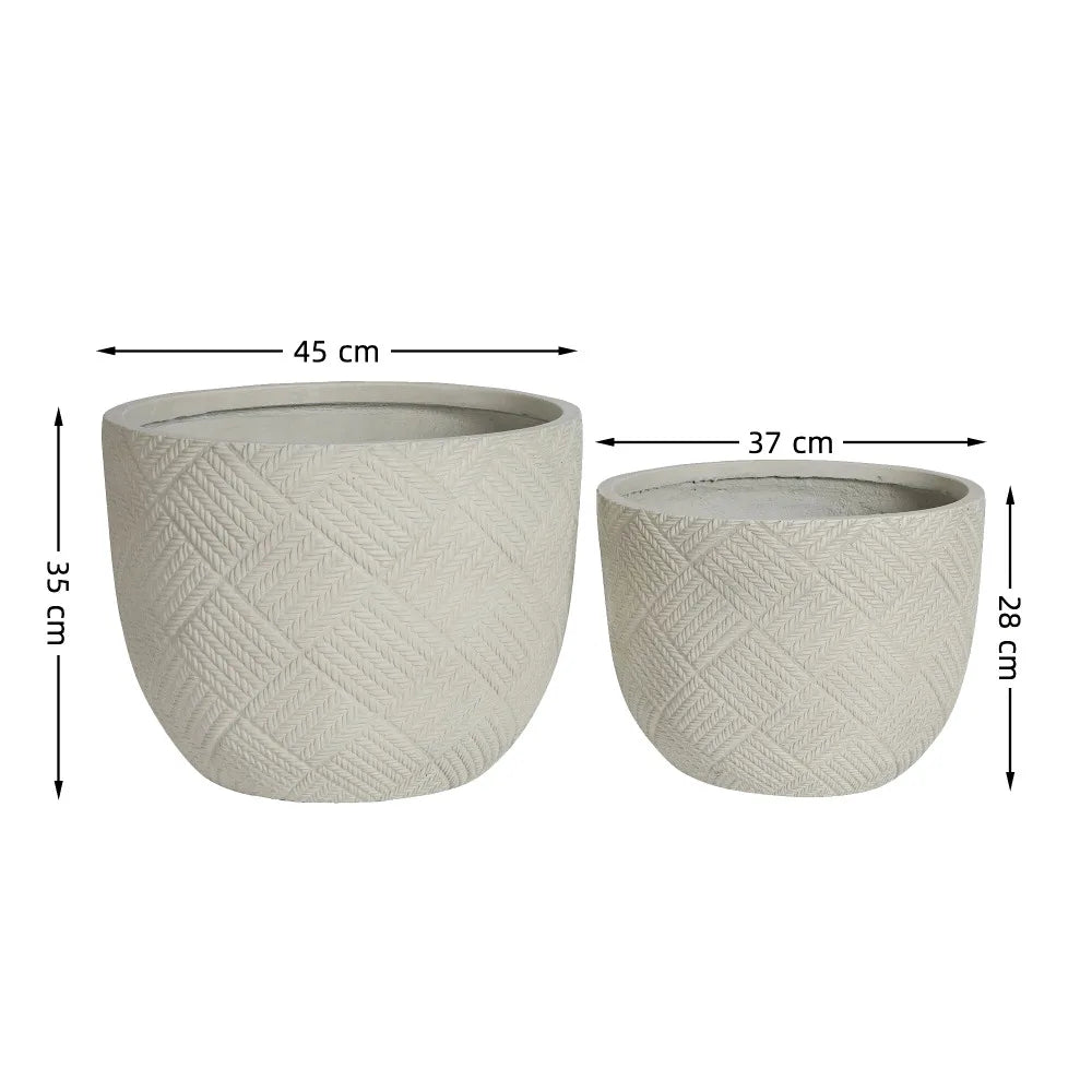 2-Pack Runda Betongplanteringskrukor Grå – Handgjord Rustik 37×28 & 45×35 cm