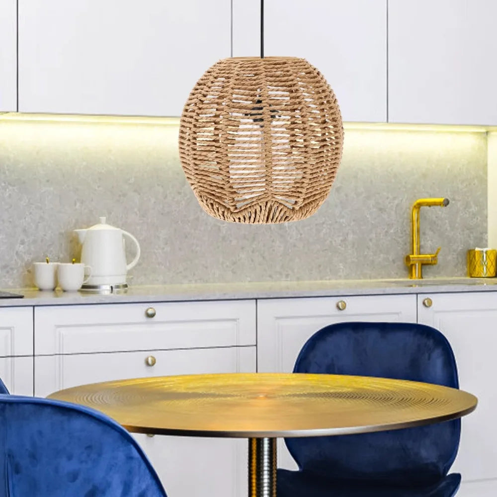 Boho Wickerlampskärm 15 cm Papperslina – E27/E26 Hänglampa Dekorativ