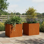 2-Pack Corten-stål Planteringskrukor 49×47×46 cm – Rostig Look Trädgård