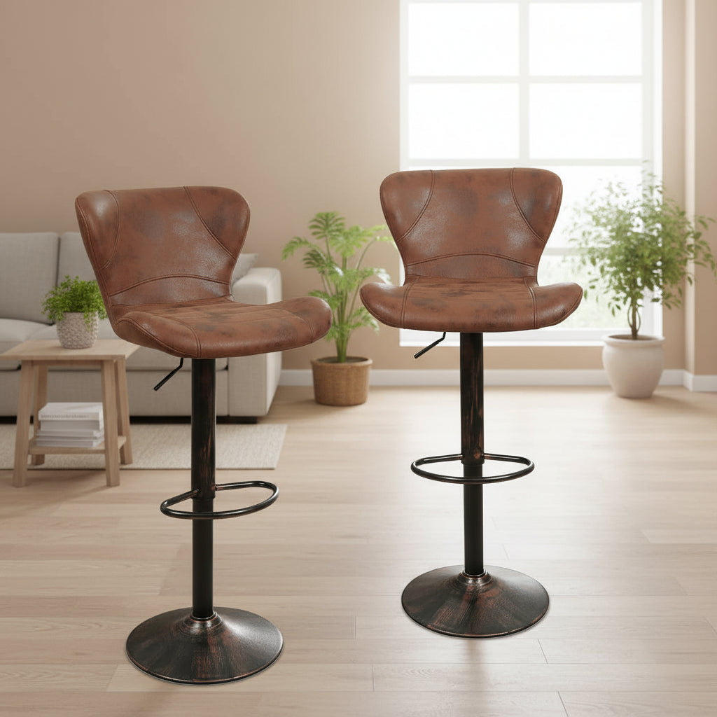 Retro Barpall i Läder – Höj/Sänkbar, 2-pack
