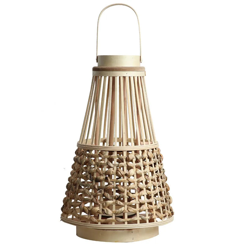 Kinesisk Träskylts Lykta Rushgräs – Wabi-Sabi Candle Holder Modellrum