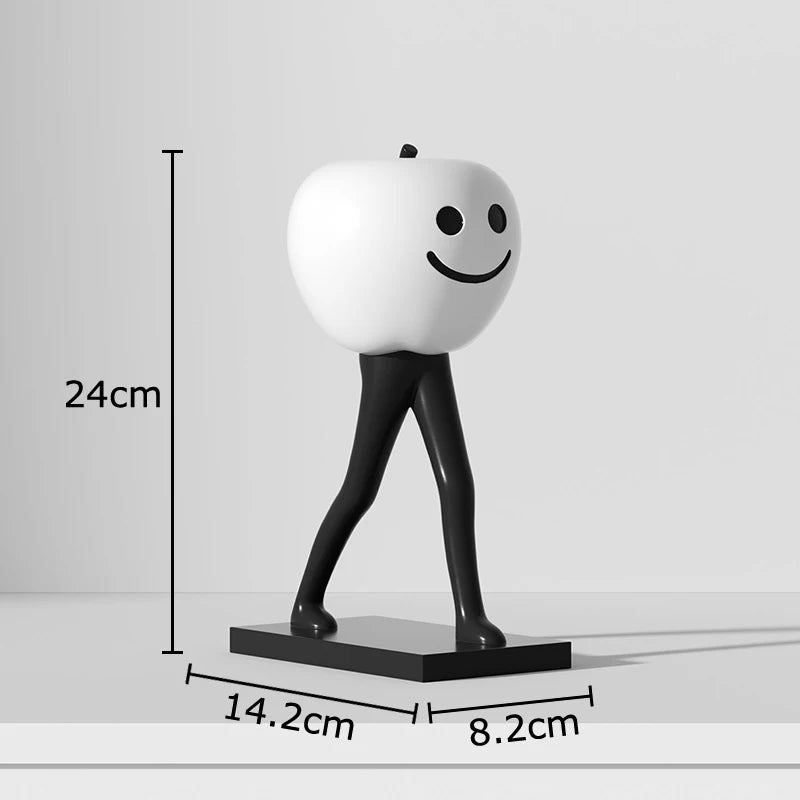 Svartvit Rand Äpple & Ananas Staty – Minimalistisk Resin Skrivbordsskulptur