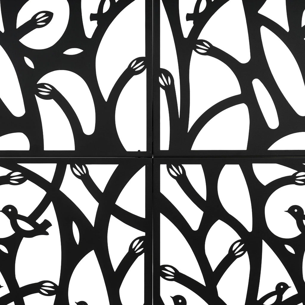 Metall Privacy Skärm Svart 1,83 m – Utomhus Fågelmönster Fristående Dekorativ