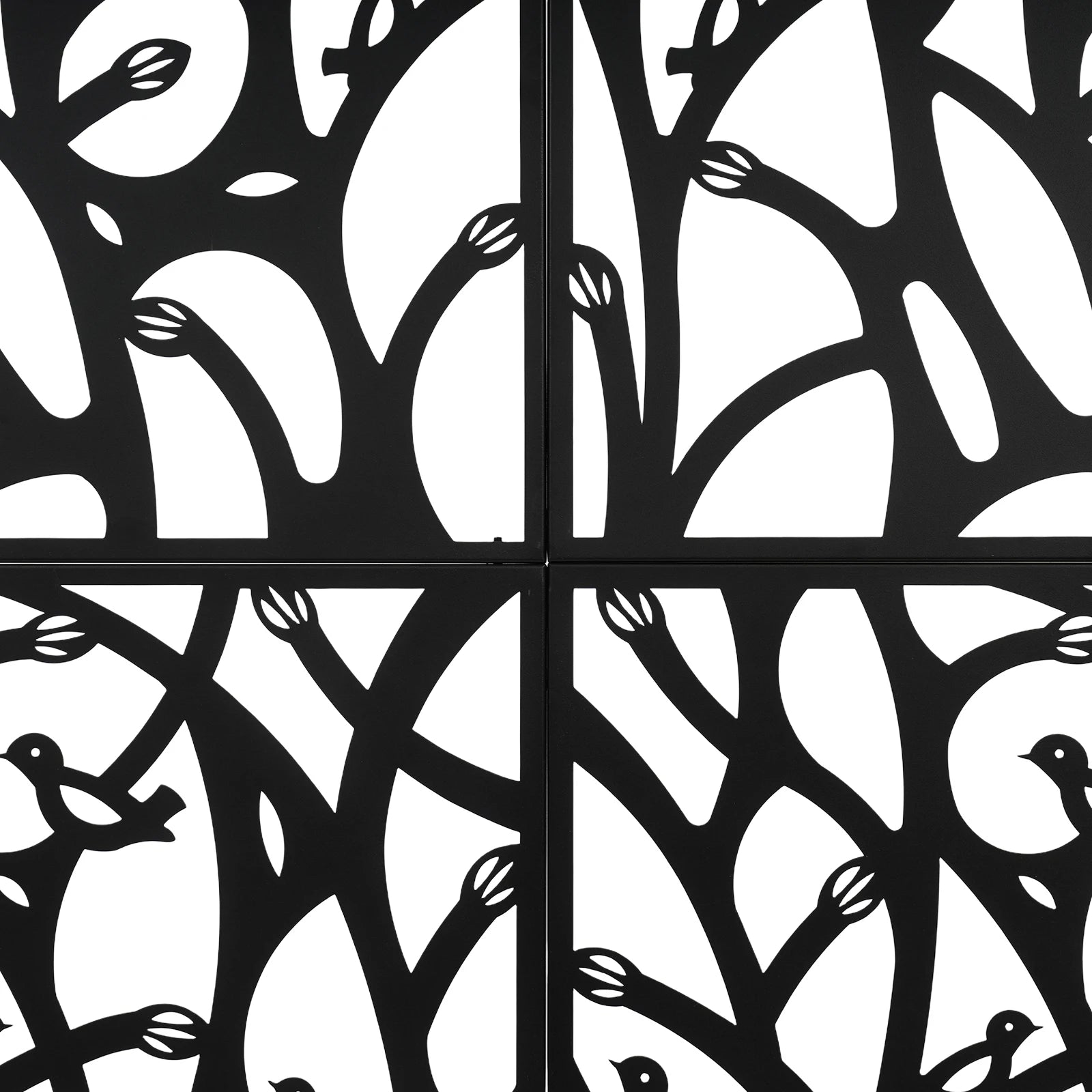 Metall Privacy Skärm Svart 1,83 m – Utomhus Fågelmönster Fristående Dekorativ