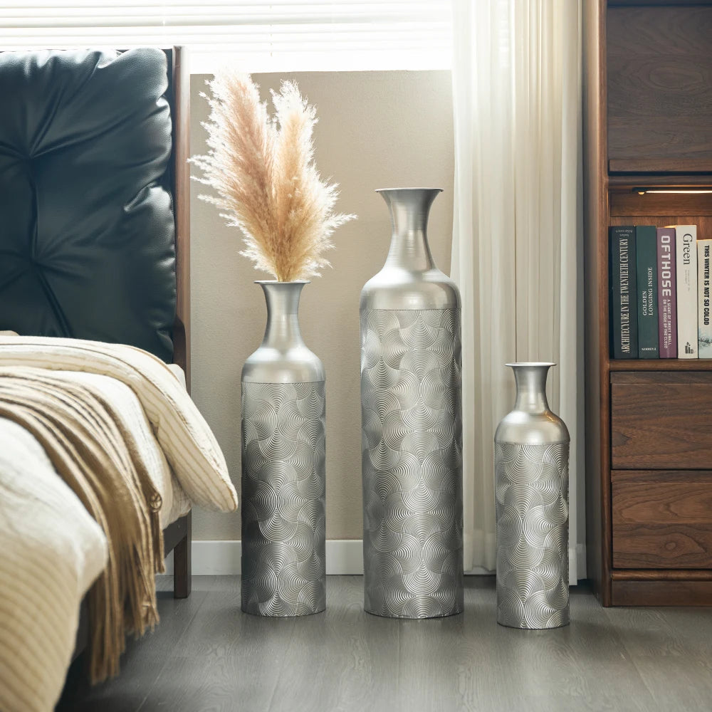 Modern Metallvaser Set 3 Silvervåg 50/66/83 cm – Golvvas Vardagsrum & Hall
