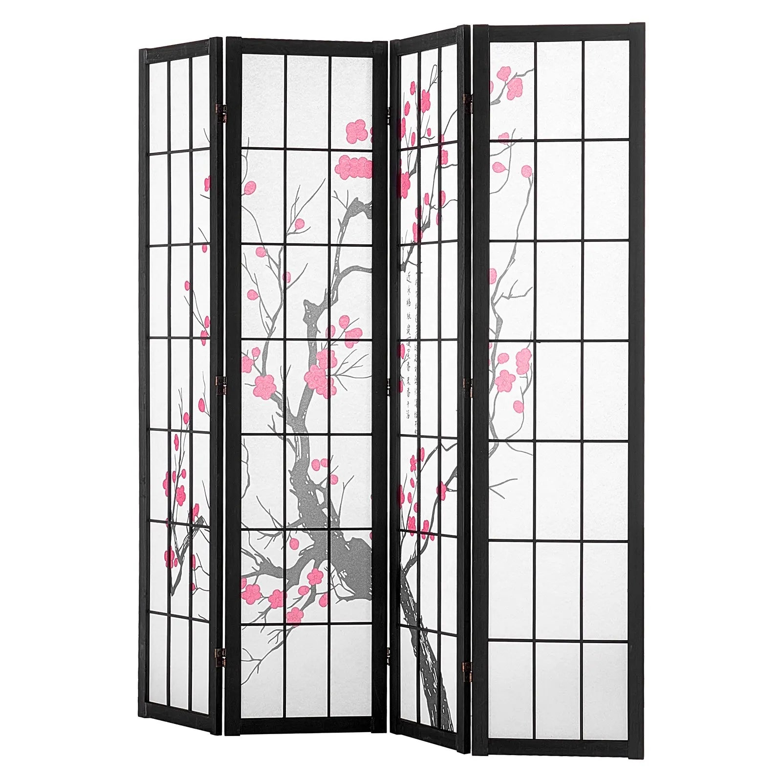 4-Panels Japansk Rumsavdelare Körsbärsblom – Vikbar Trä Privacyskärm