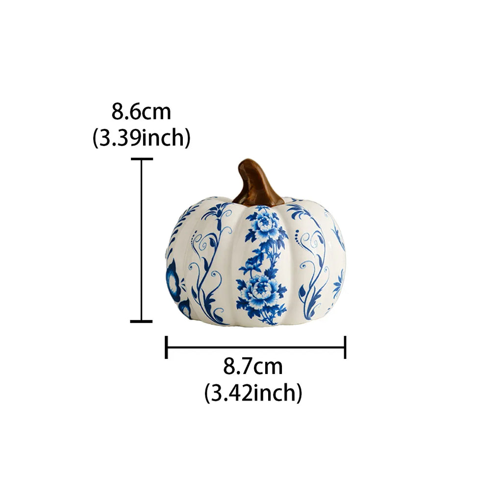 Blå & Vit Porslin Pumpa Skulptur – Kreativt Skrivbordsornament Rumsdekor
