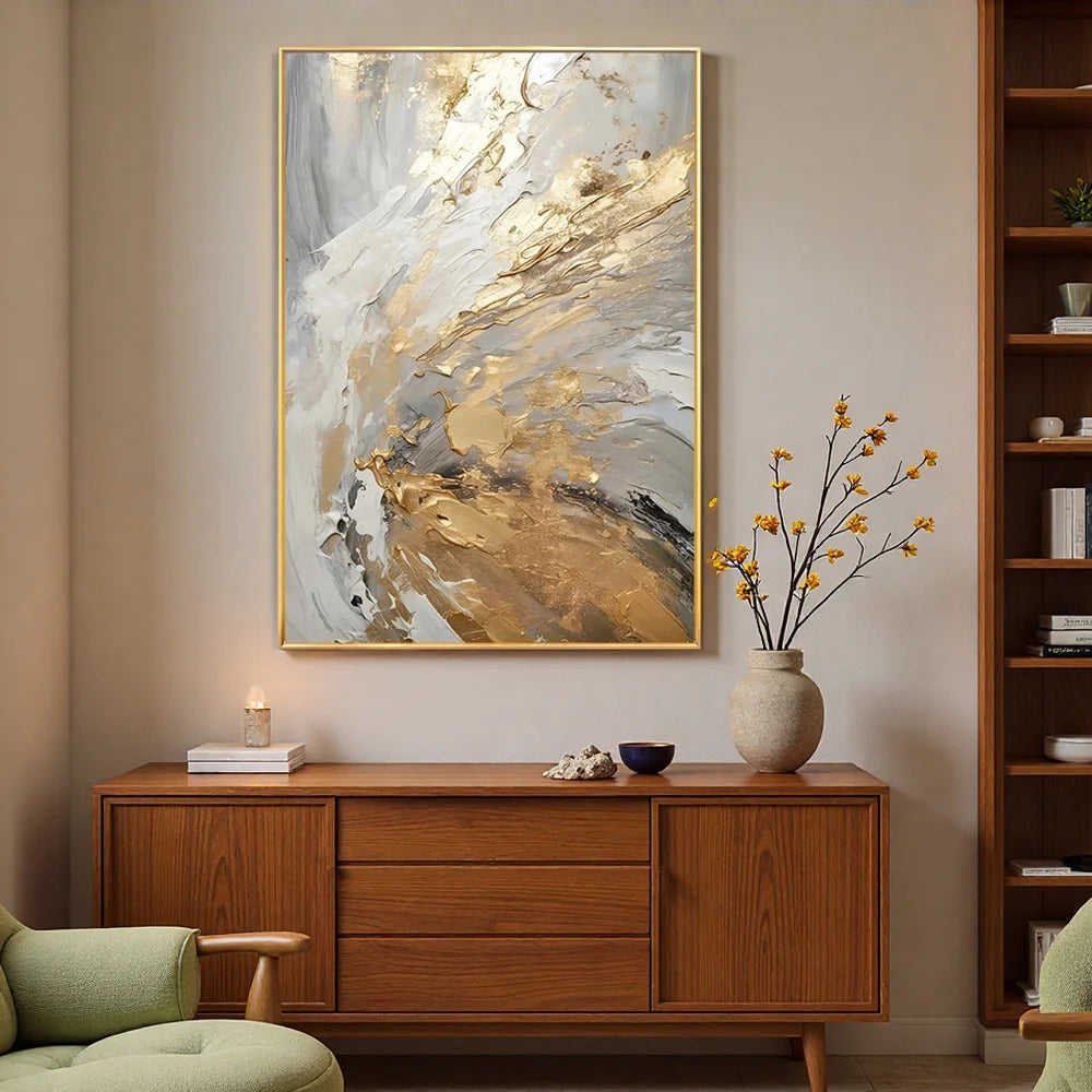 3D Texturerad Handgjord Abstrakt Oljemålning Linne – Canvas Väggkonst Ramlös