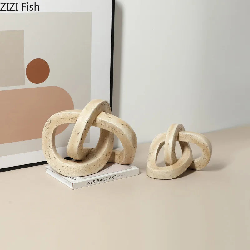 Minimalistisk Geometrisk Knutring Skulptur – Abstrakt Skrivbordsdekor