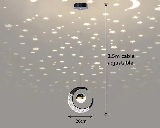 Kreativ Måne & Stjärnor LED Taklampa – Guld & Svart Loft