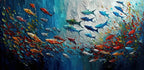 Nordisk Abstrakt Blå Fisk Canvasmålning – Stor Graffiti Poster Vardagsrum