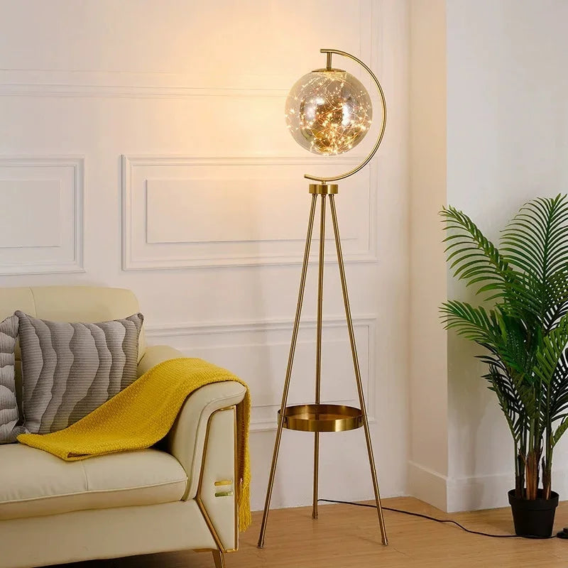 Nordisk Lyxig Glasglob Golvlampa – Stativ & Förvaring