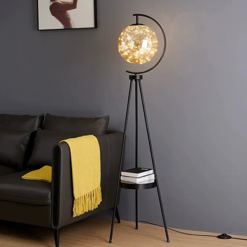 Nordisk Lyxig Glasglob Golvlampa – Stativ & Förvaring