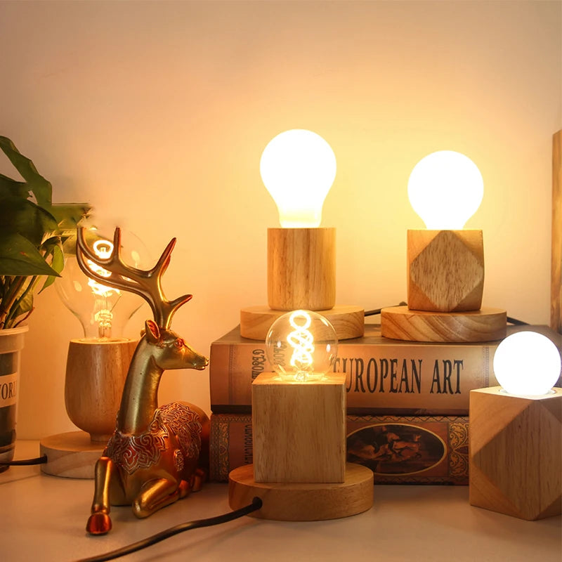 Retro Träbordslampa E27 – Vintage Skrivbordslampa & Sängbordslampa