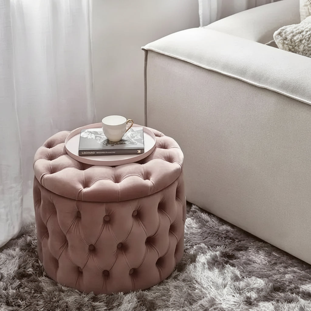 Rund Sittpuff i Sammet – Fotpall & Sittpall