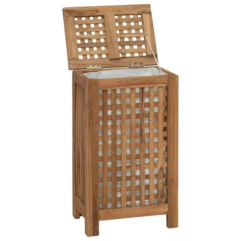 Tvättkorg Massivt Teak 35×25×60 cm – Naturlig Rustik Badrum & Sovrum