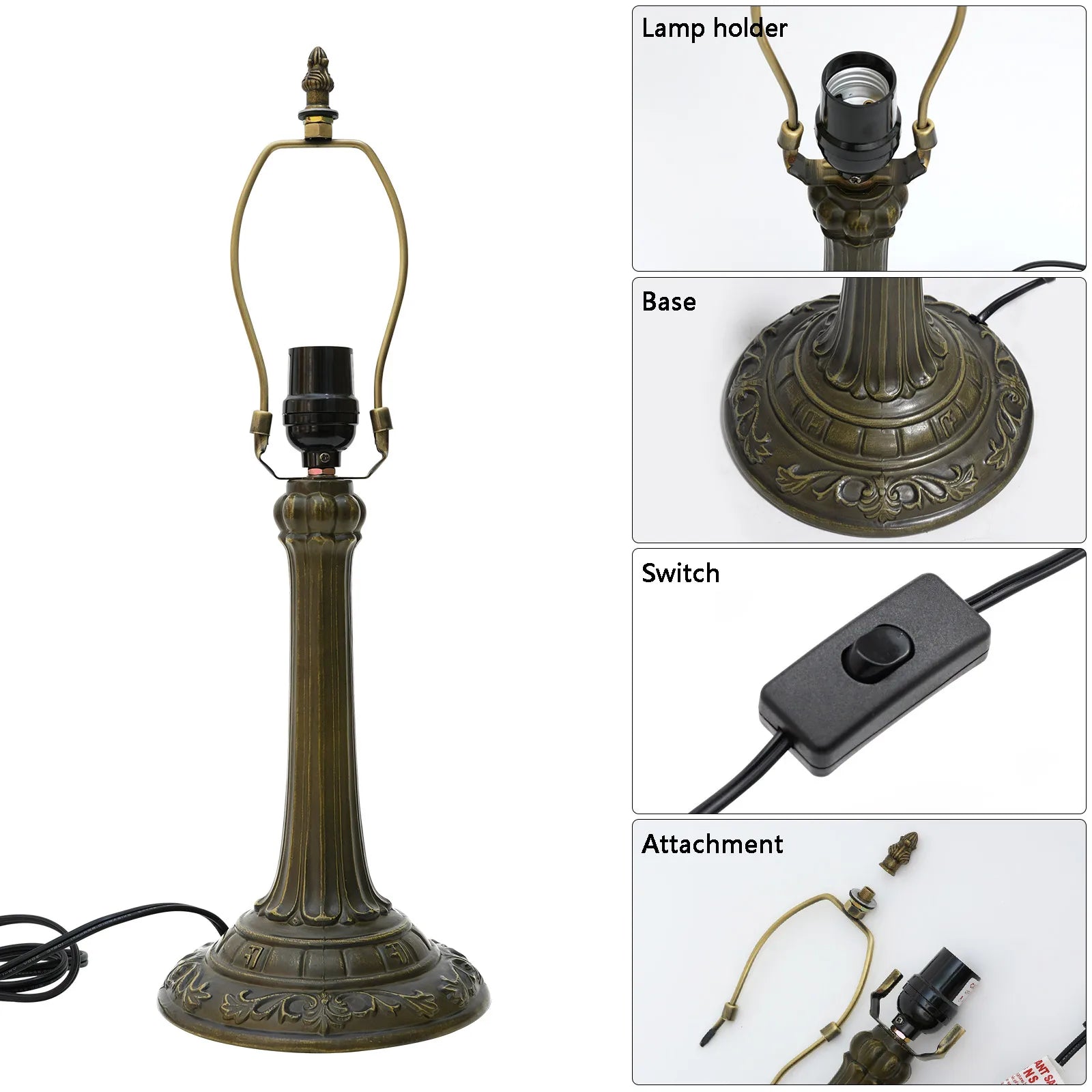 Vintage Lampfot Antik Mässing – E27/E26 för 20–30 cm Lampskärm