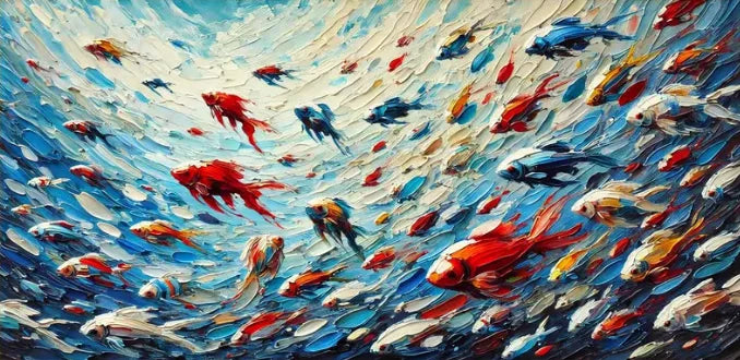 Nordisk Abstrakt Blå Fisk Canvasmålning – Stor Graffiti Poster Vardagsrum