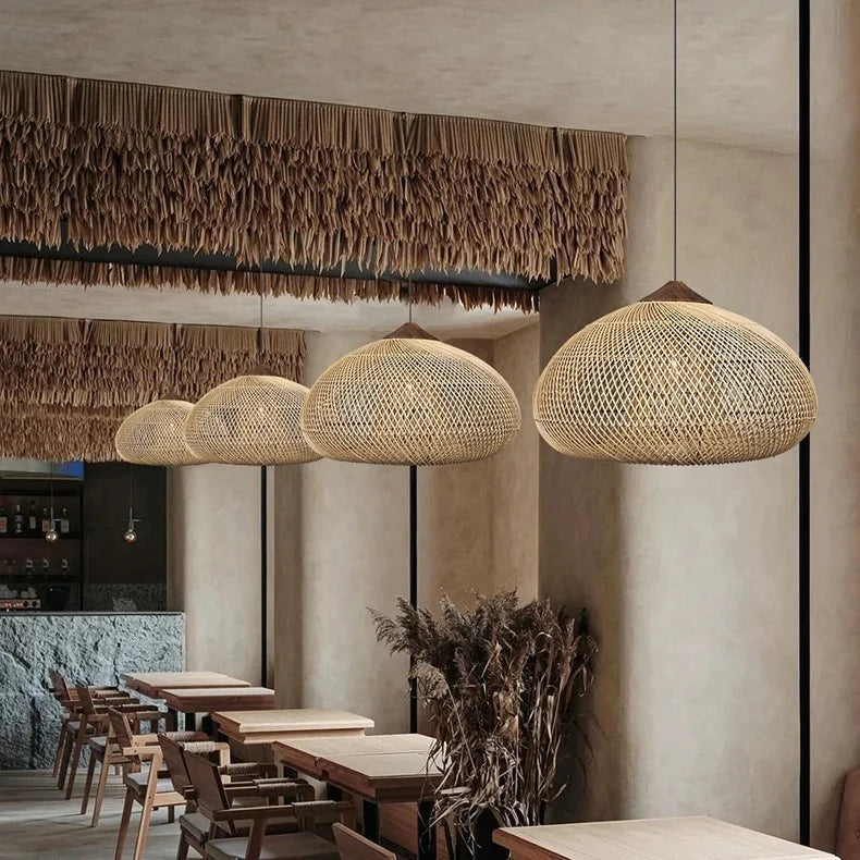 Japansk Wabi-Sabi Rattan Hänglampa Handvävd – Boho E27 Restaurant & Köksö