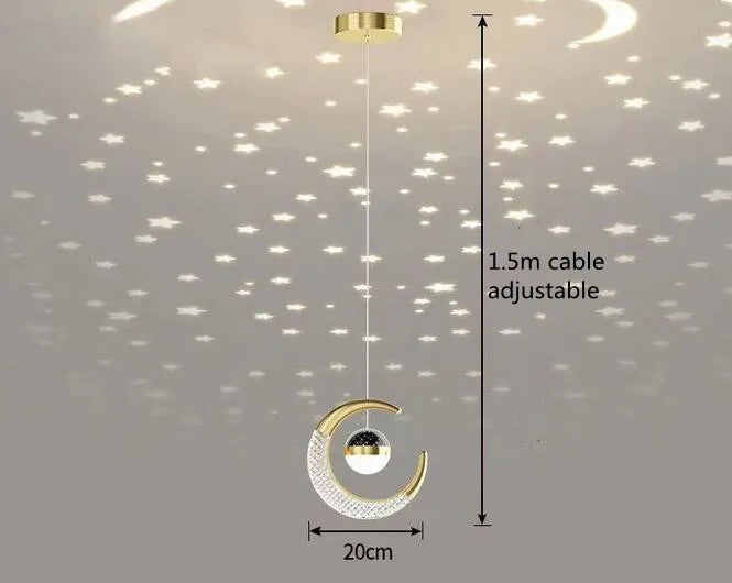 Kreativ Måne & Stjärnor LED Taklampa – Guld & Svart Loft