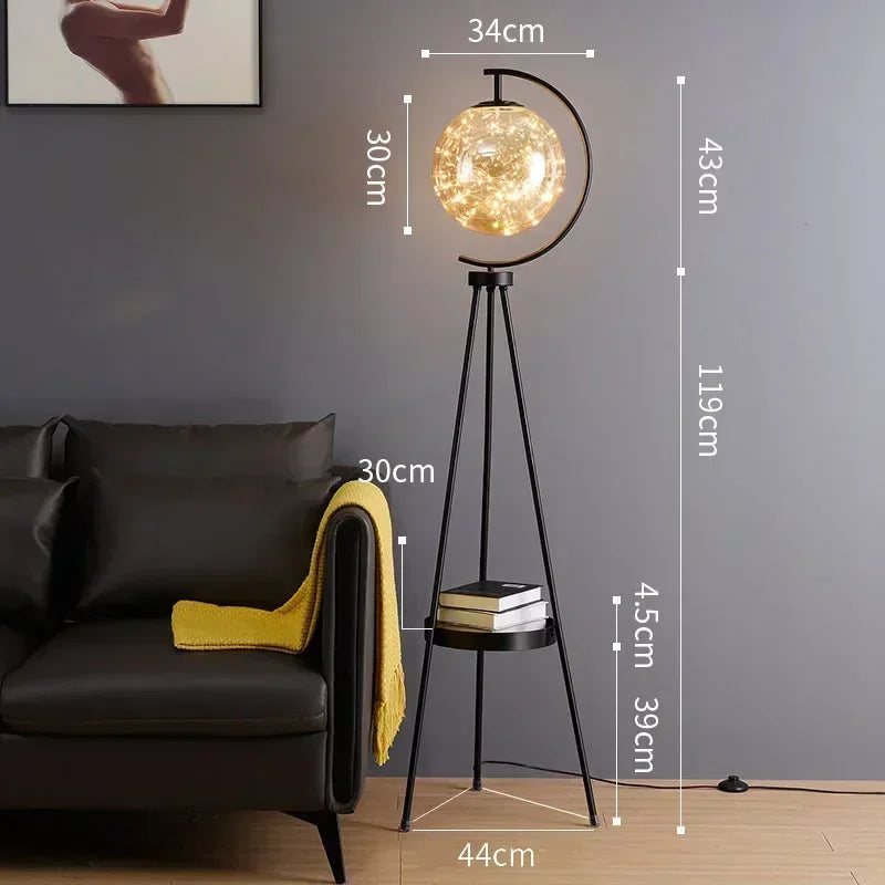 Nordisk Lyxig Glasglob Golvlampa – Stativ & Förvaring