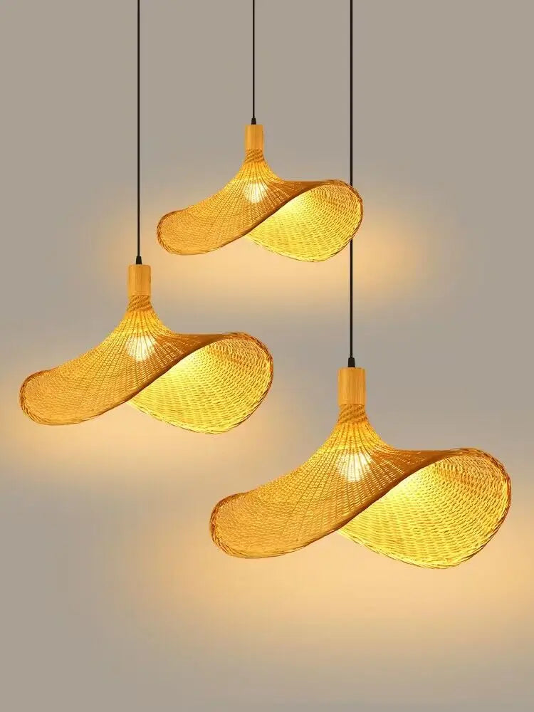 Japansk Wabi-Sabi Bambu Hänglampa – Rattan & Te-rum