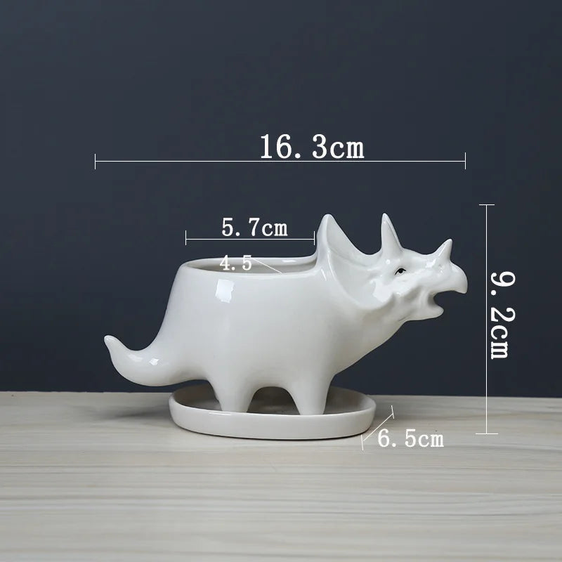 Dinosaurie Keramikvas med Dräneringshål – Succulent & Kaktus Barnrum